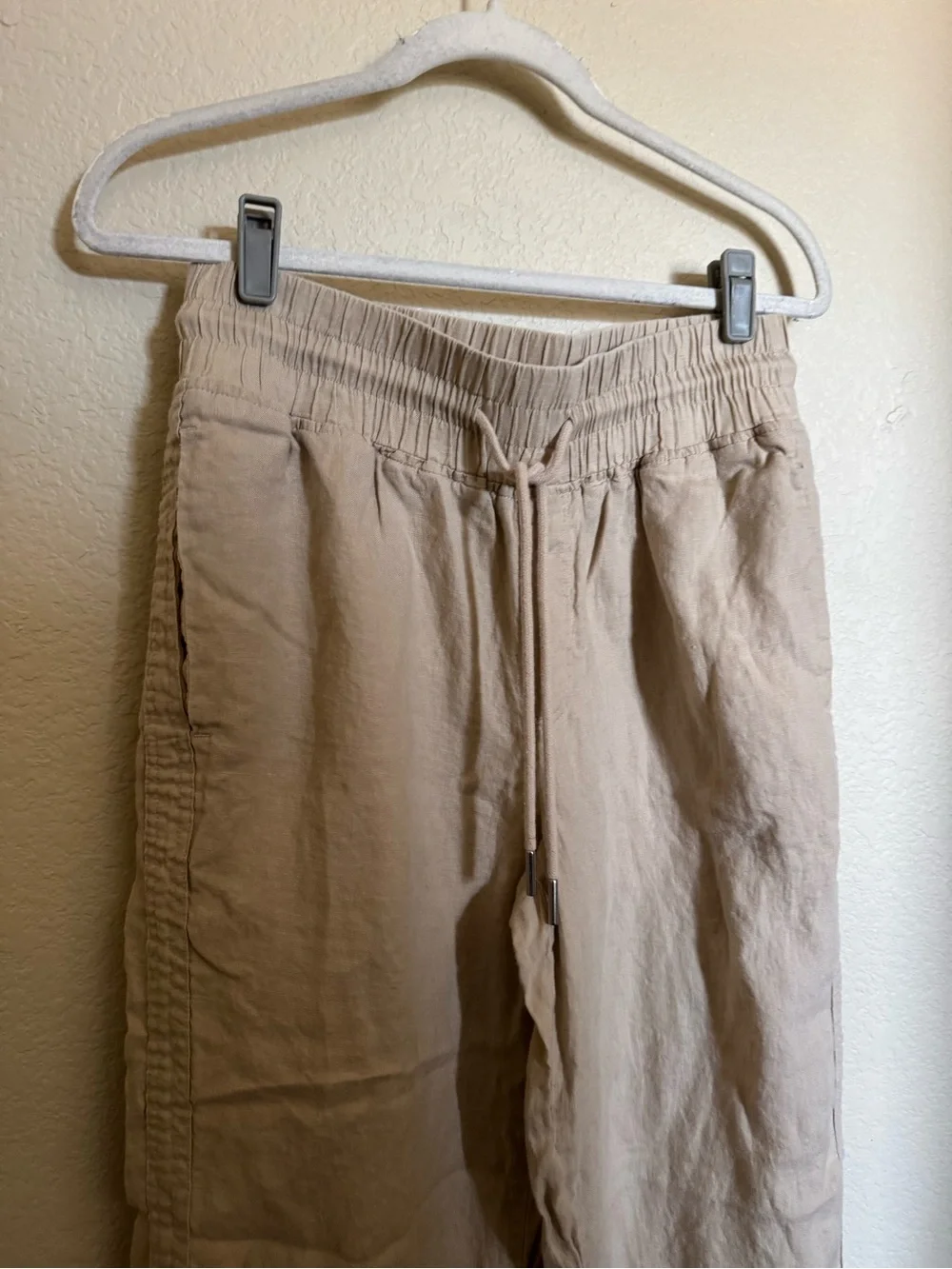 Quince Linen Wide Leg Pants Sz M Tan Neutral Drawstring